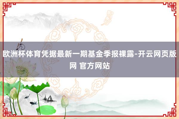 欧洲杯体育凭据最新一期基金季报裸露-开云网页版网 官方网站